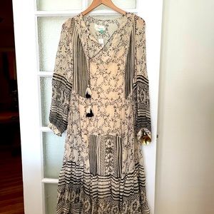 Anthropologie sheer bohemian dress with slip NWT